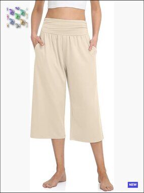 Womens Capris Lounge Yoga Pajama Cropped Pants Casual Wide Leg with Pockets